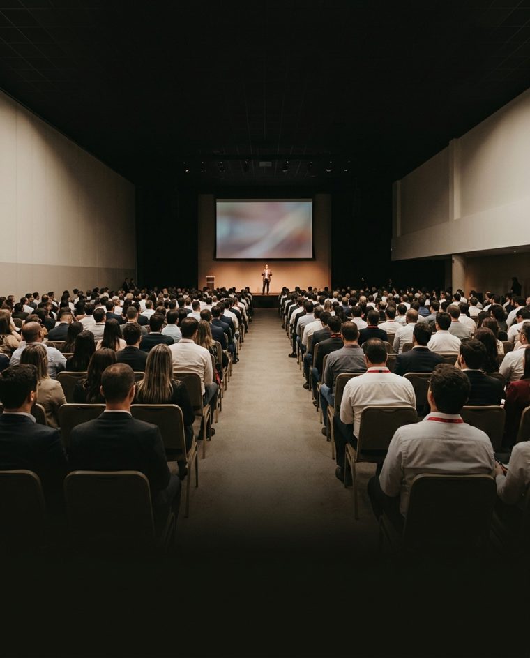 Auditório corporativo durante treinamento de liderança